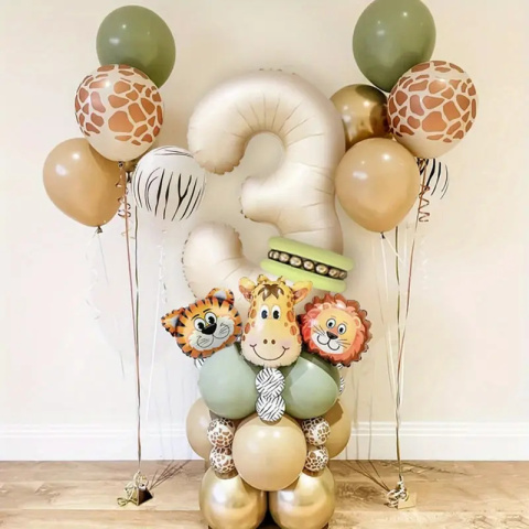 Zestaw balonów na trzecie urodziny Safari Zestaw balonów na trzecie urodziny Safari